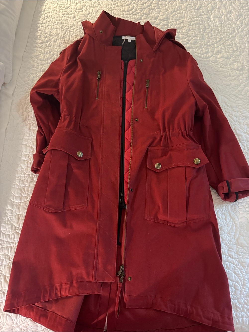 Patrizia Pepe Red Hooded Trench Coat